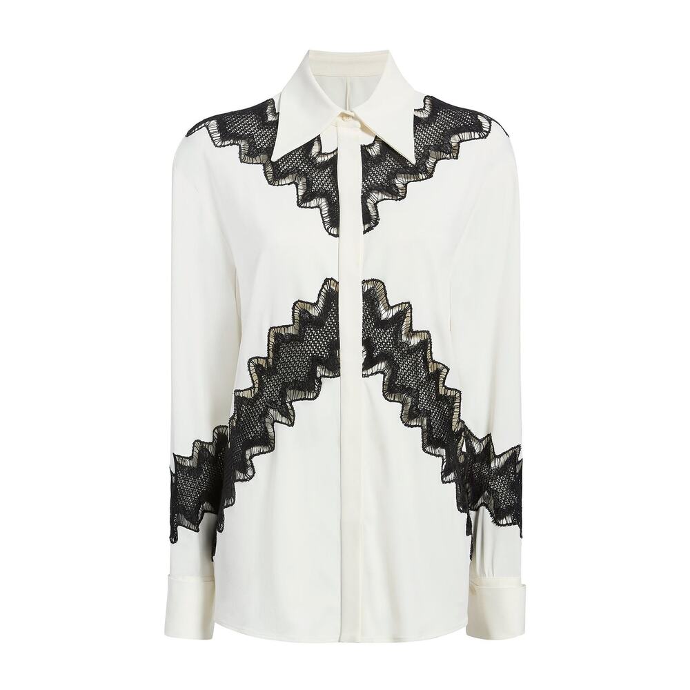 Another Tomorrow Lace Inset Long Sleeves Shirt - 42